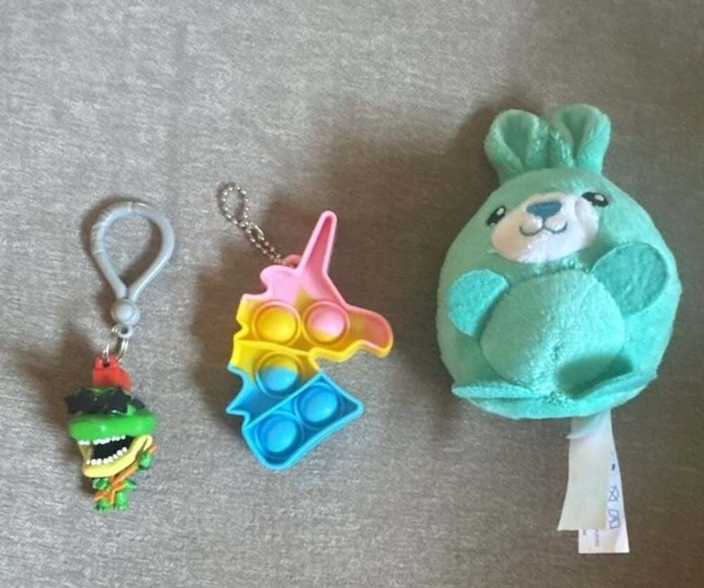 Lot of 3 Small Fidget &Plush Toys-Alligator Keychain, RainbowPop-It &Green Bunny